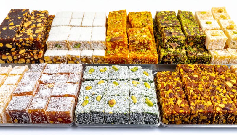 Assorted Turkish Delight bars(Sugar coated soft candy) isolated on white vector illustration