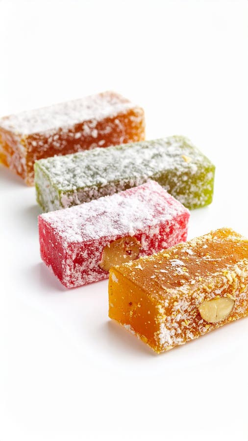 Assorted Turkish Delight bars(Sugar coated soft candy) isolated on white royalty free illustration