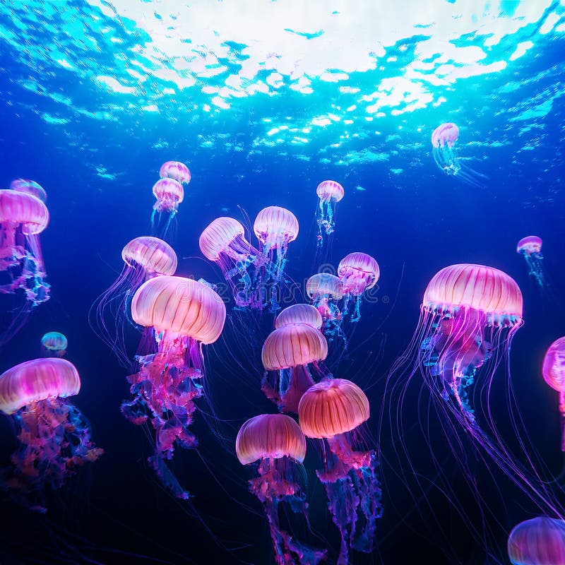 Fantastic Vivid Pink and Purple Jellyfish Underwater â Surreal and Realistic