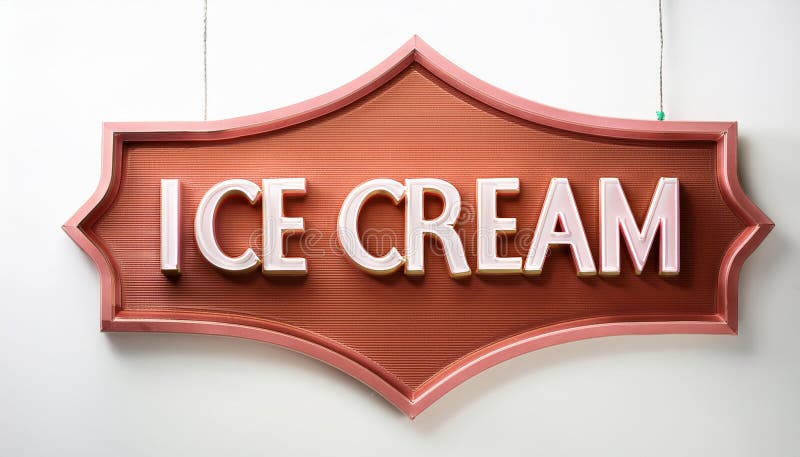 Retro-style ice cream sign features bold, 3D white letters vector illustration