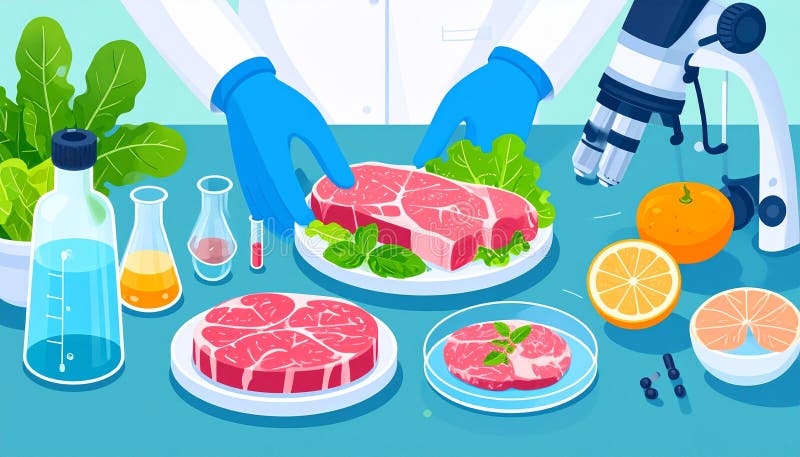 Lab-Grown Meat and Food Science Illustration vector illustration