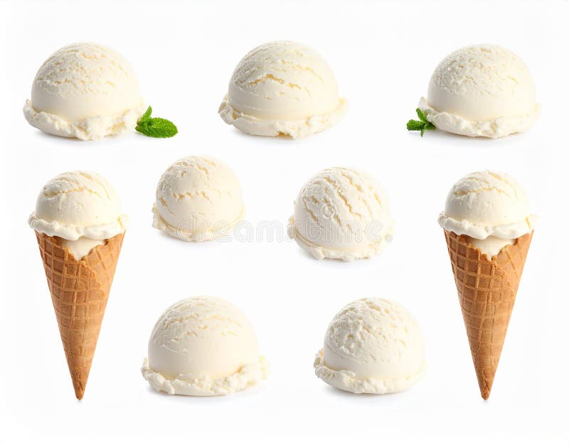 Set of different tasty ice creams on white background