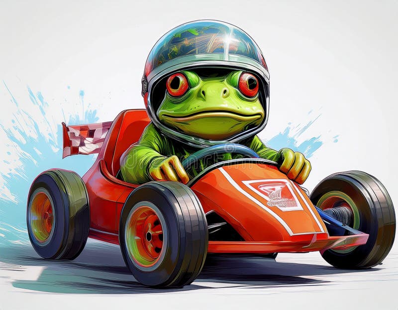 Frog in race car cartoon