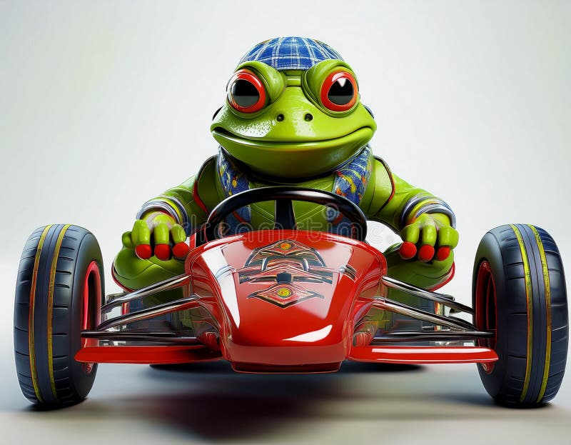 Frog in race car cartoon