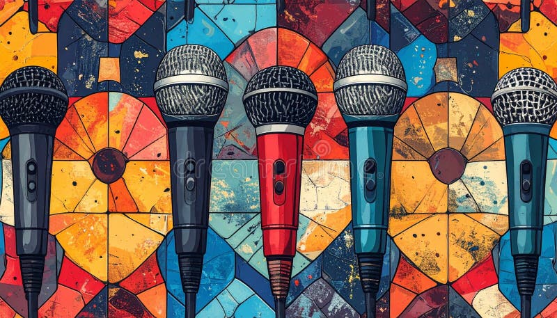 Colorful Microphones on Abstract Background royalty free illustration