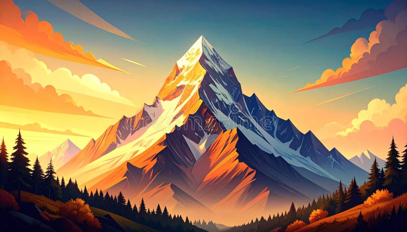 Majestic Mountain Peak at Sunset vector illustration