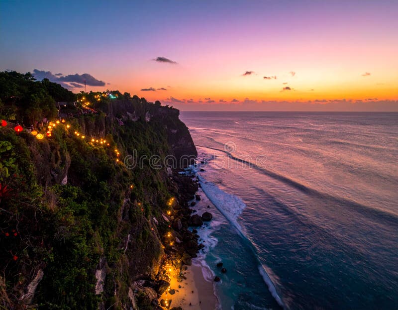 Cliffside Lights at Sunset, Bali royalty free stock photo