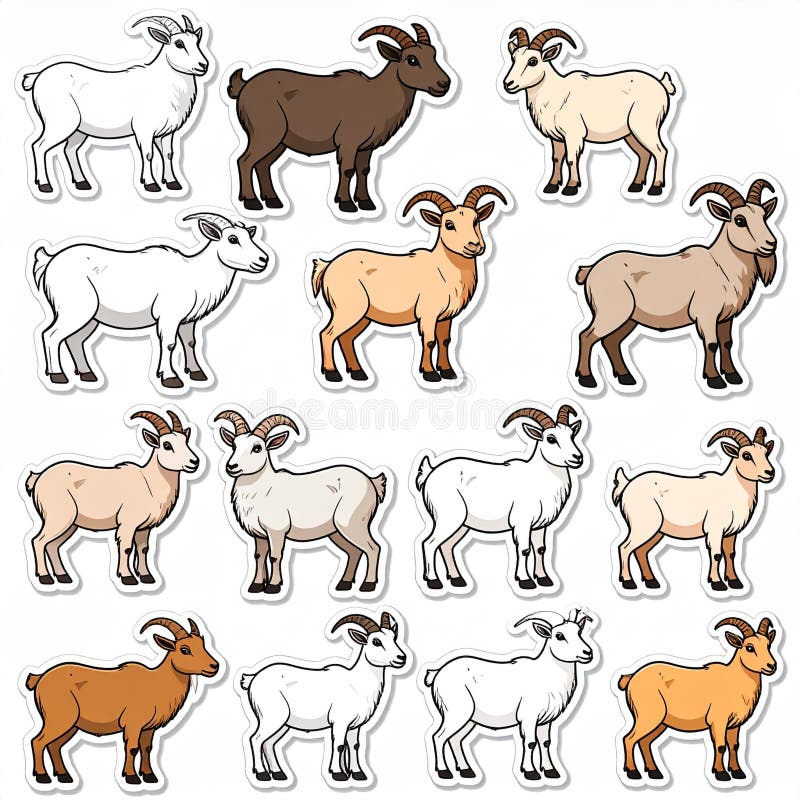 Collection of Cartoon Goats in Various Colors stock images