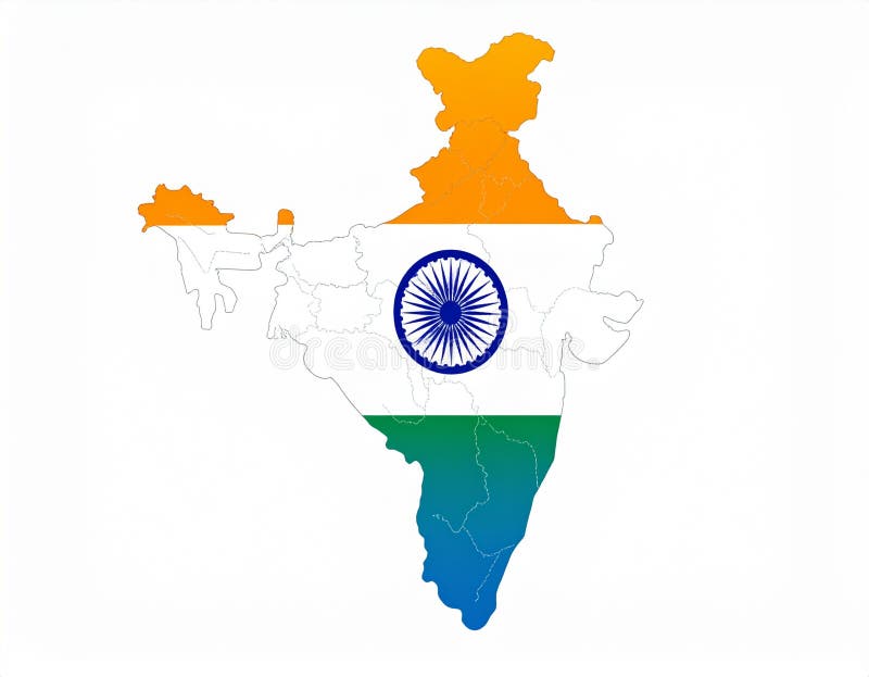 A vibrant vector graphic showcasing a detailed map of India overlaid with its national flag perfect for illustrating Indian culture geography or national pride This image was generated with AI. Map indian subcontinent illustrations