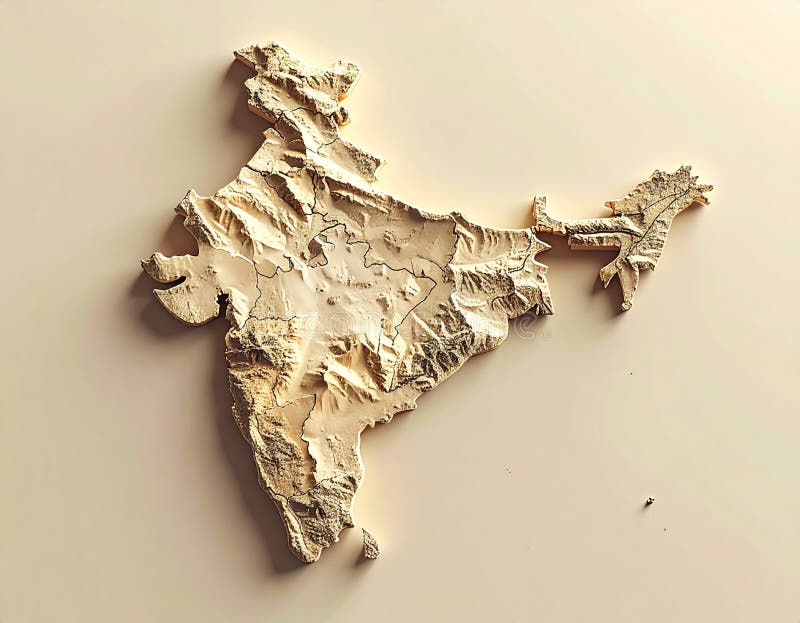A stunning 3D rendering of India s detailed geographical features showcasing its diverse topography and relief in a visually engaging way This image was generated with AI. High resolution 3d elevation map asia illustrations