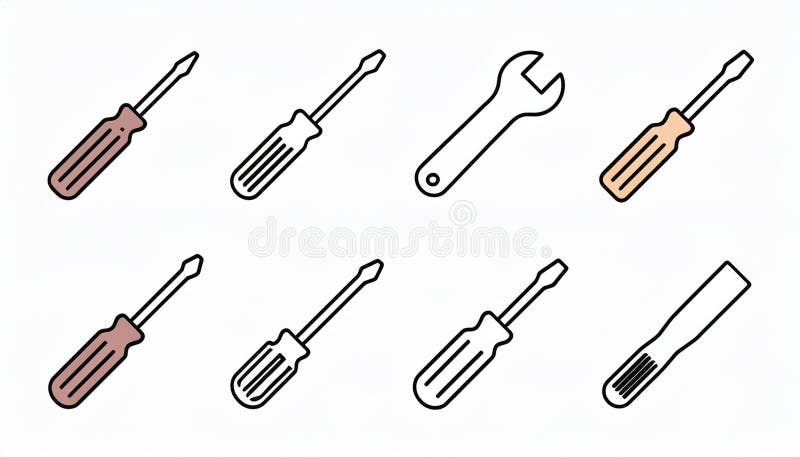 Hand Tools Line Art Illustration stock illustration