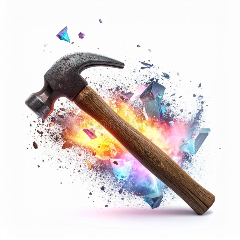Creative Destruction: Hammer Smashing Glowing Crystals royalty free illustration