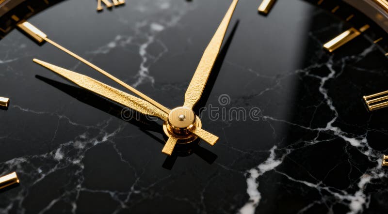Luxury Gold Clock on Black Marble Face Showing Time