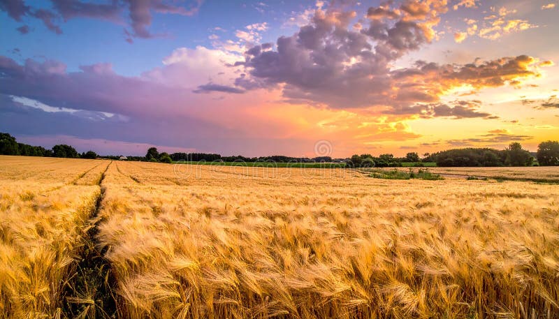 Golden Wheat Field in Summer vector illustration