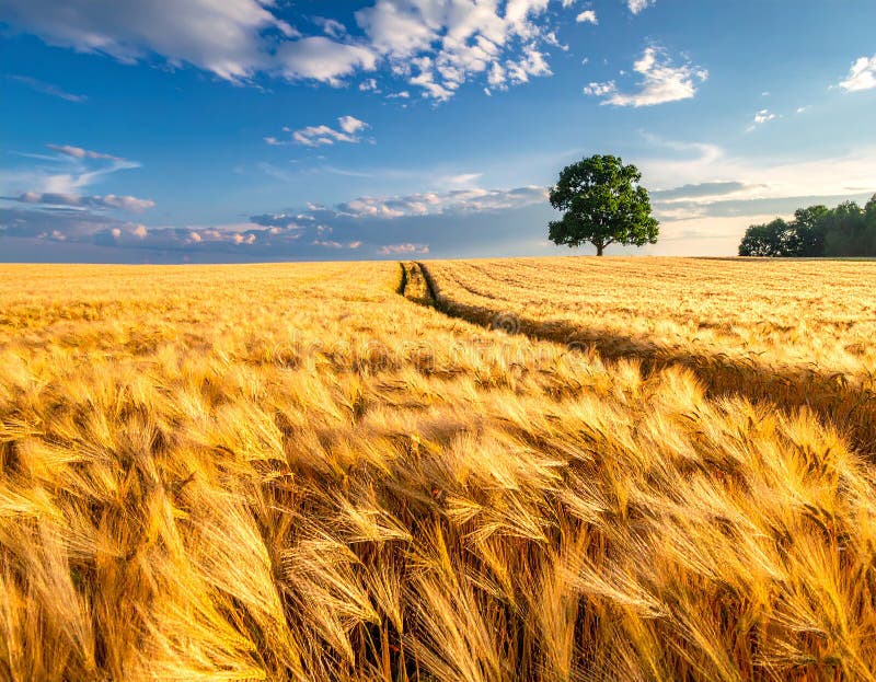Golden Wheat Field in Summer vector illustration