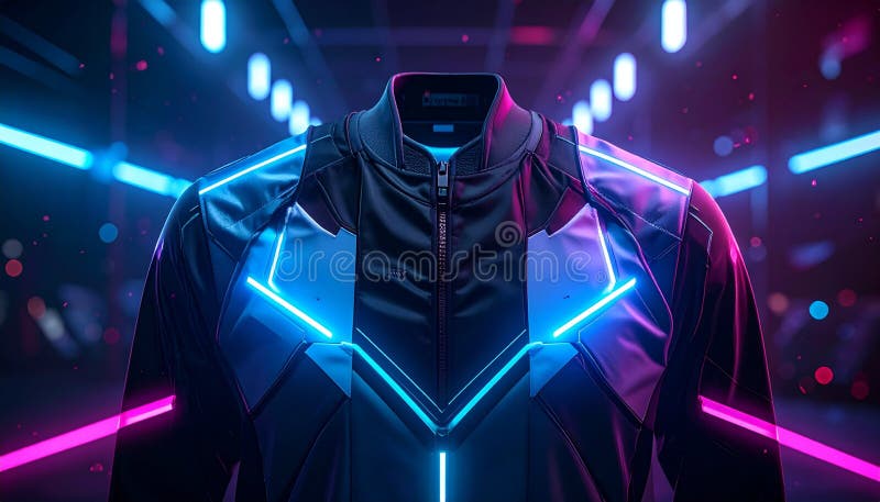 Futuristic Cyberpunk Bomber Jacket with Neon Glow stock illustration