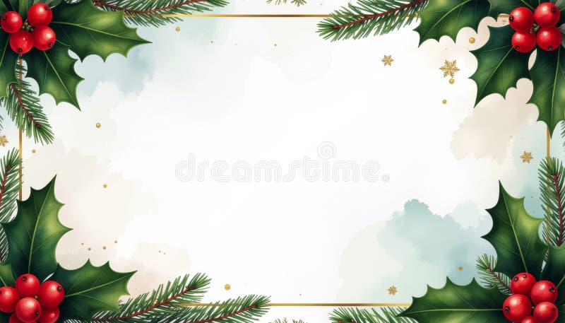 Elegant Christmas Border with Holly and Pine Branches royalty free illustration