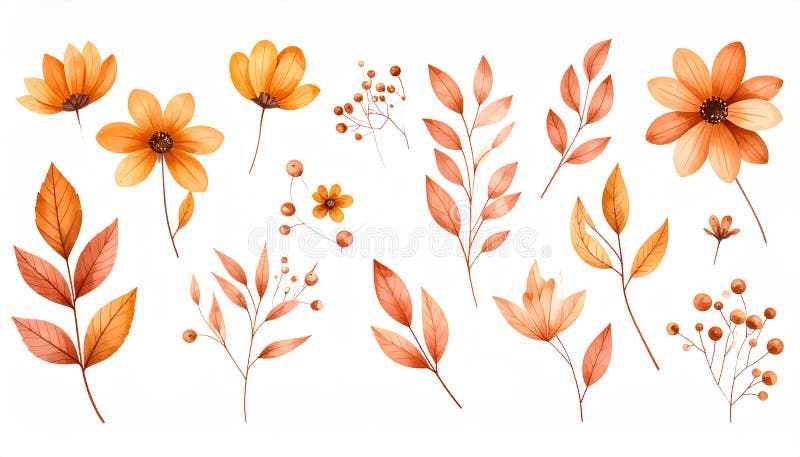Autumn flower watercolor vector illustration. Perfect for social media, album separat