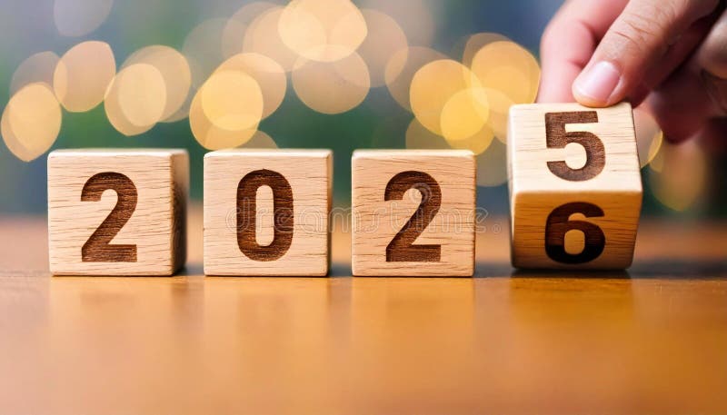 Wooden blocks on a smooth surface display the numbers \'2025 royalty free illustration