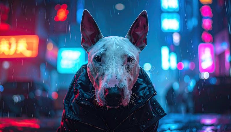 Cyberpunk photo of bullterrier vector illustration