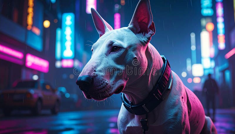 Cyberpunk photo of bullterrier vector illustration
