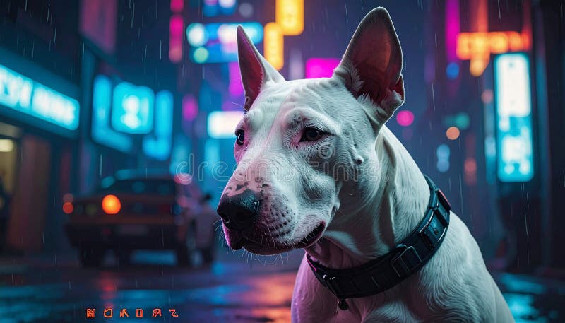 Cyberpunk photo of bullterrier vector illustration