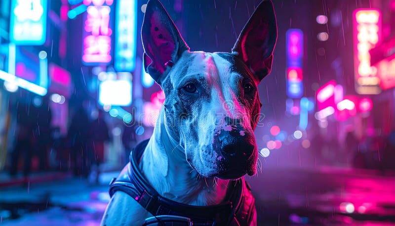 Cyberpunk photo of bullterrier royalty free illustration