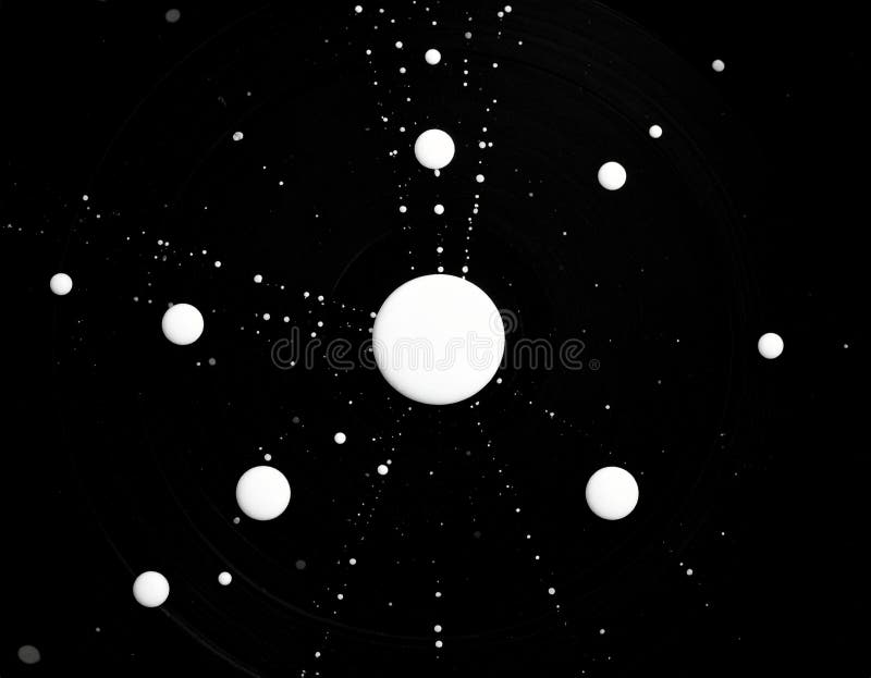 Abstract black and white image featuring large and small white spheres on a black background royalty free illustration