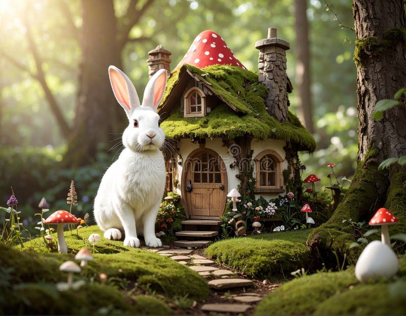 Alice in Wonderland at the Rabbits House Stock Illustration