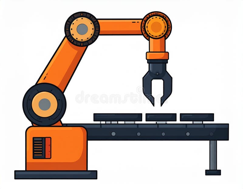 Industrial Robotic Arm in Manufacturing Process vector illustration