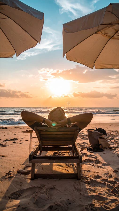 Someone relaxing on the beach with work surrounding them vector illustration