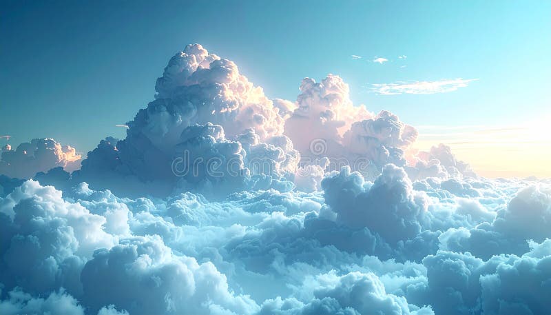 An breathtaking view of fluffy blue and pink clouds illuminated by a bright sun. This ethereal sky represents cloud computing, freedom, and peacefulness, perfect for inspirational or technology-themed backgrounds. Bright clouds cloud illustrations