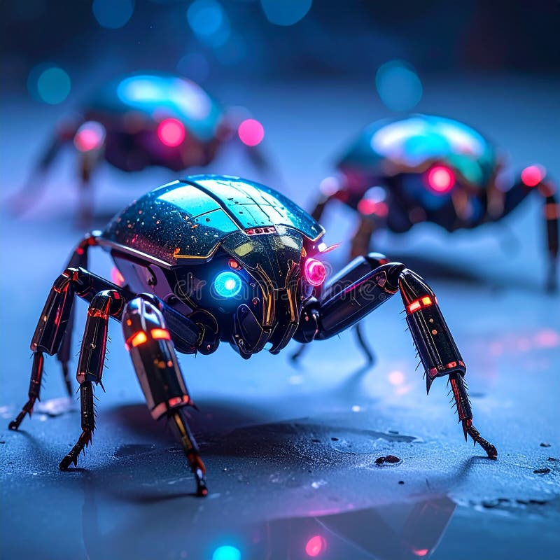Cyberpunk photo of cyber bugs stock illustration