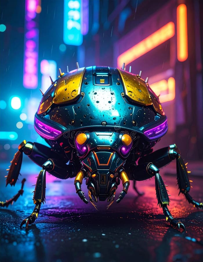 Cyberpunk photo of cyber bugs stock illustration