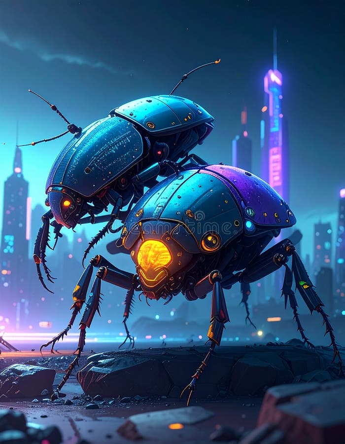 Cyberpunk photo of cyber bugs vector illustration