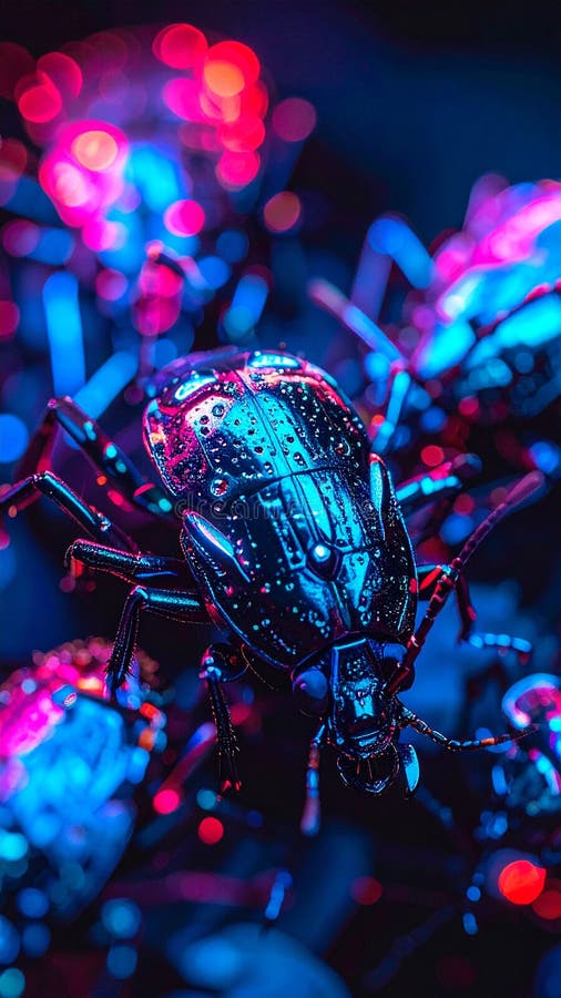 Cyberpunk photo of cyber bugs stock illustration