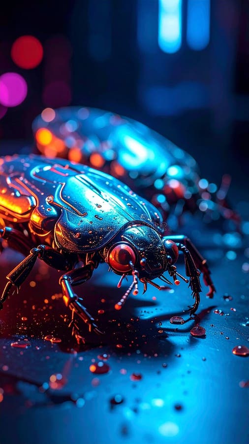 Cyberpunk photo of cyber bugs vector illustration