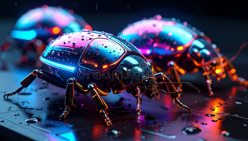Cyberpunk photo of cyber bugs stock illustration