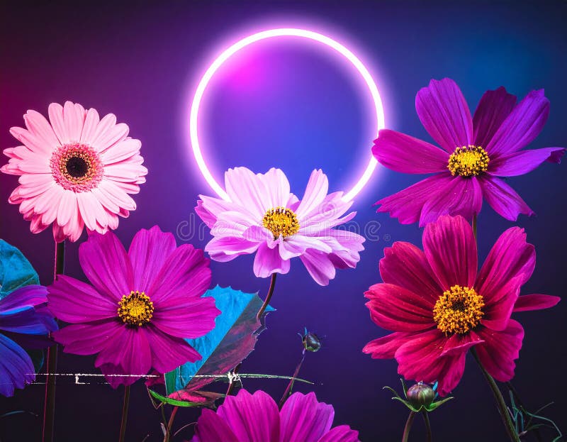 Cyberpunk photo of 90s poster flowers vector illustration