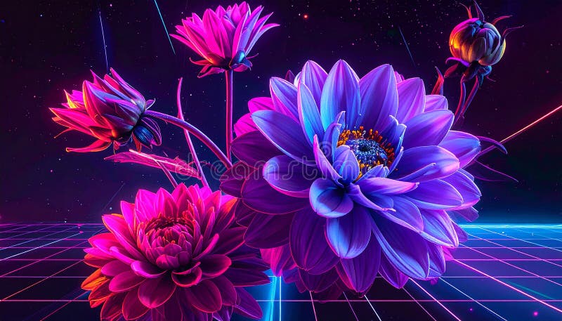 Cyberpunk photo of 90s poster flowers royalty free illustration