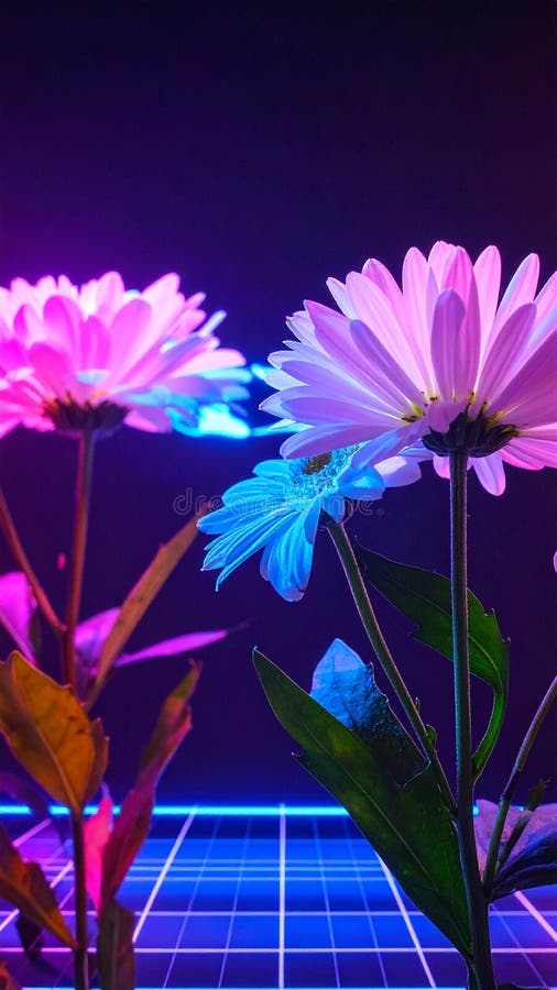 Cyberpunk photo of 90s poster flowers vector illustration