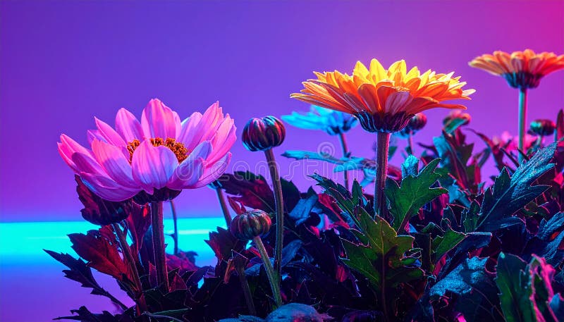 Cyberpunk photo of 90s poster flowers stock illustration