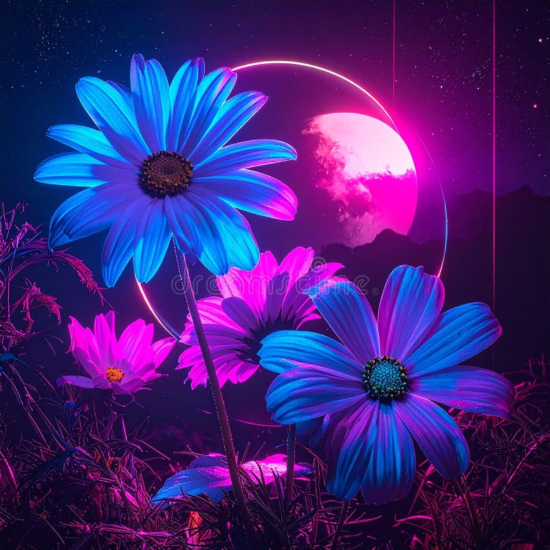 Cyberpunk photo of 90s poster flowers stock illustration