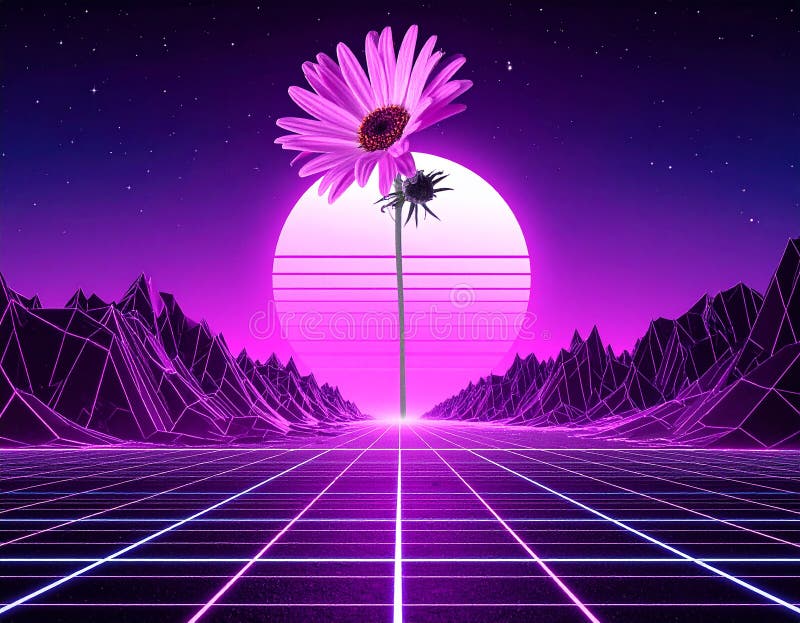 Cyberpunk photo of 90s poster flowers vector illustration