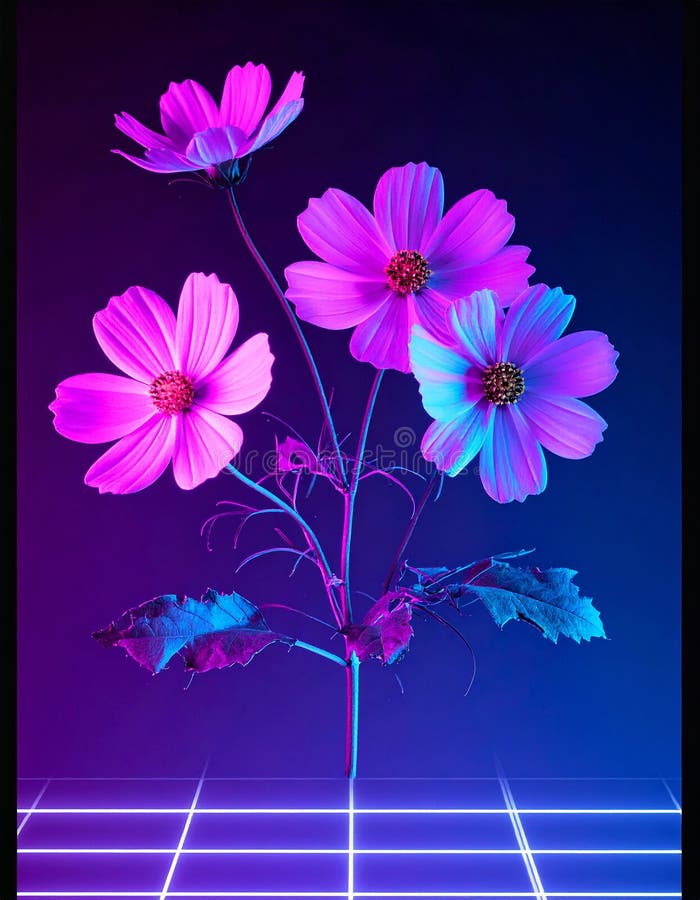 Cyberpunk photo of 90s poster flowers vector illustration