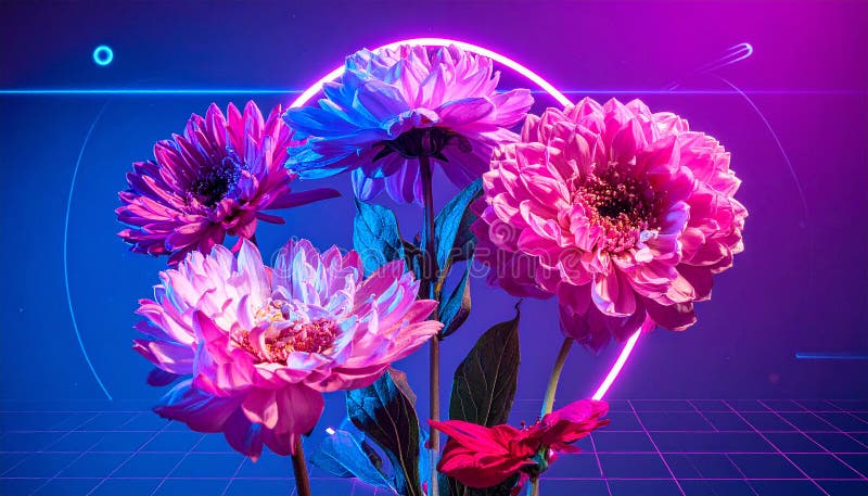 Cyberpunk photo of 90s poster flowers stock illustration