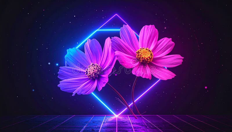 Cyberpunk photo of 90s poster flowers stock illustration