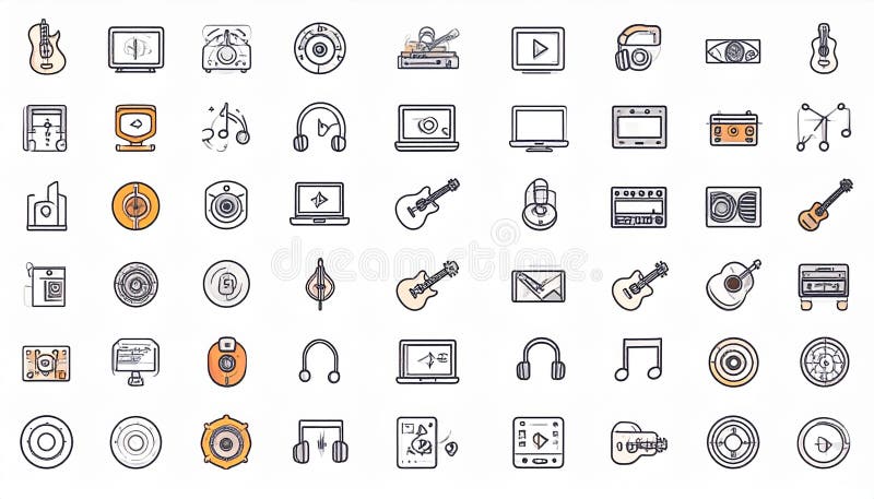 Collection of minimalist music-themed icons. royalty free illustration
