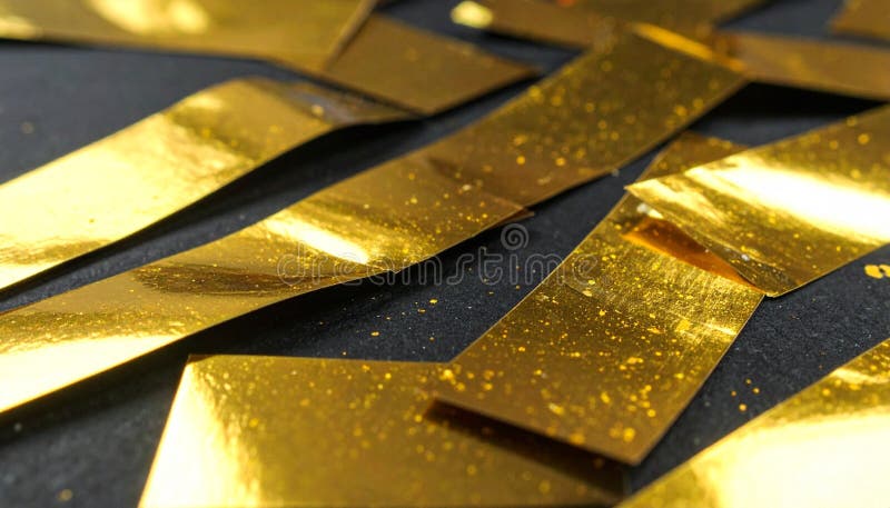 Golden rectangular strips scattered on a dark surface vector illustration