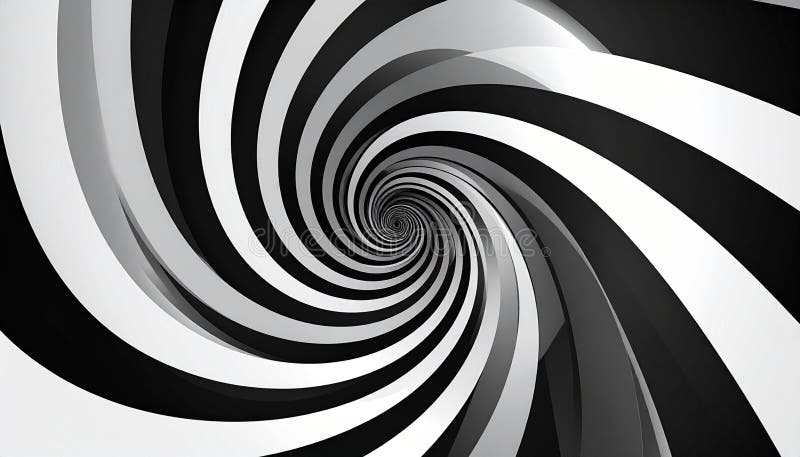Spiral design featuring alternating black and white stripes creating a vortex effect royalty free illustration